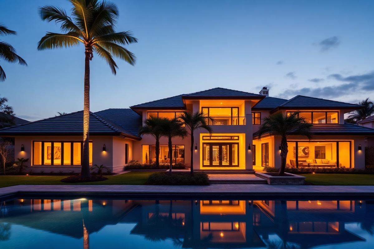 Luxury residential property at dusk